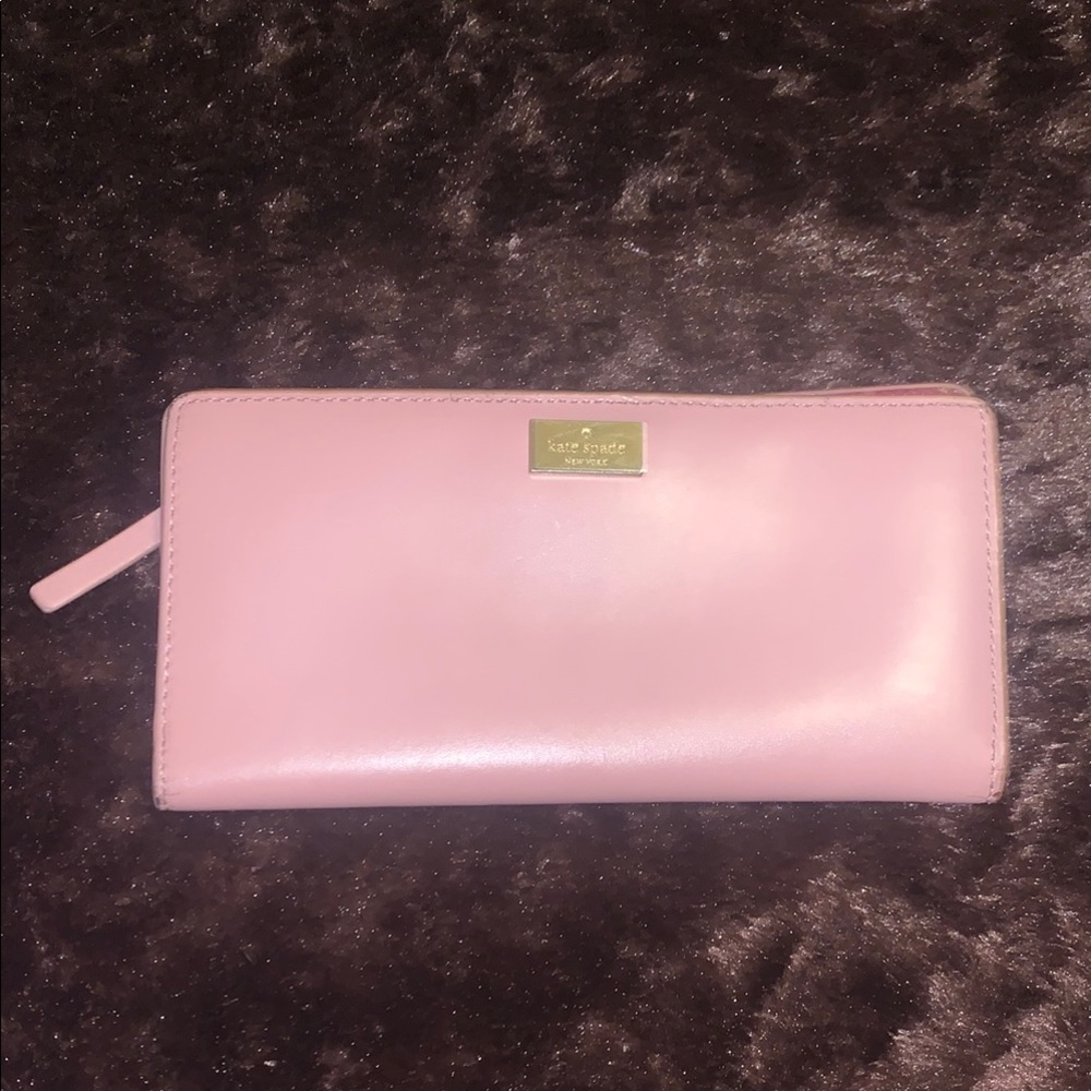 -💕Kate Spade Pink/Mauve Monogram Bifold Wallet Smooth Leather Gold Accents As Is